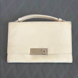 Vintage Salvatore Ferragamo Patent Leather Cream Wallet On Chain